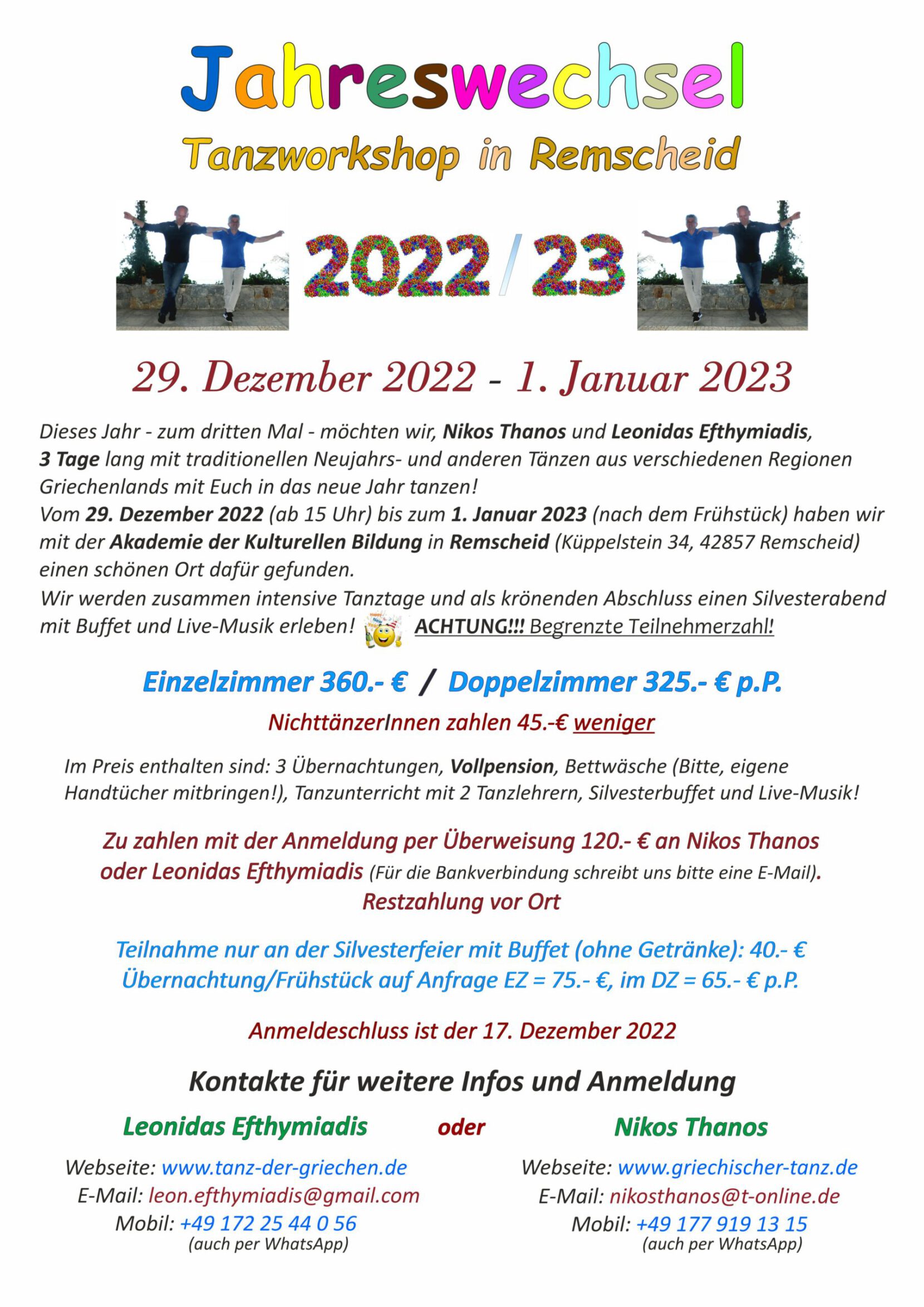 Jahreswechsel-Tanzworkshop in Remcheid 2022-23